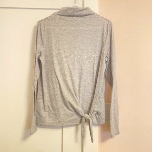 Loft Mock Neck Long Sleeve Tee Knot Detail Light Gray Size S